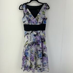 Whimsigoth Fairy Cottagecore Womens 6P Petite Midi Dress Floral‎ Flowy Bow Lined